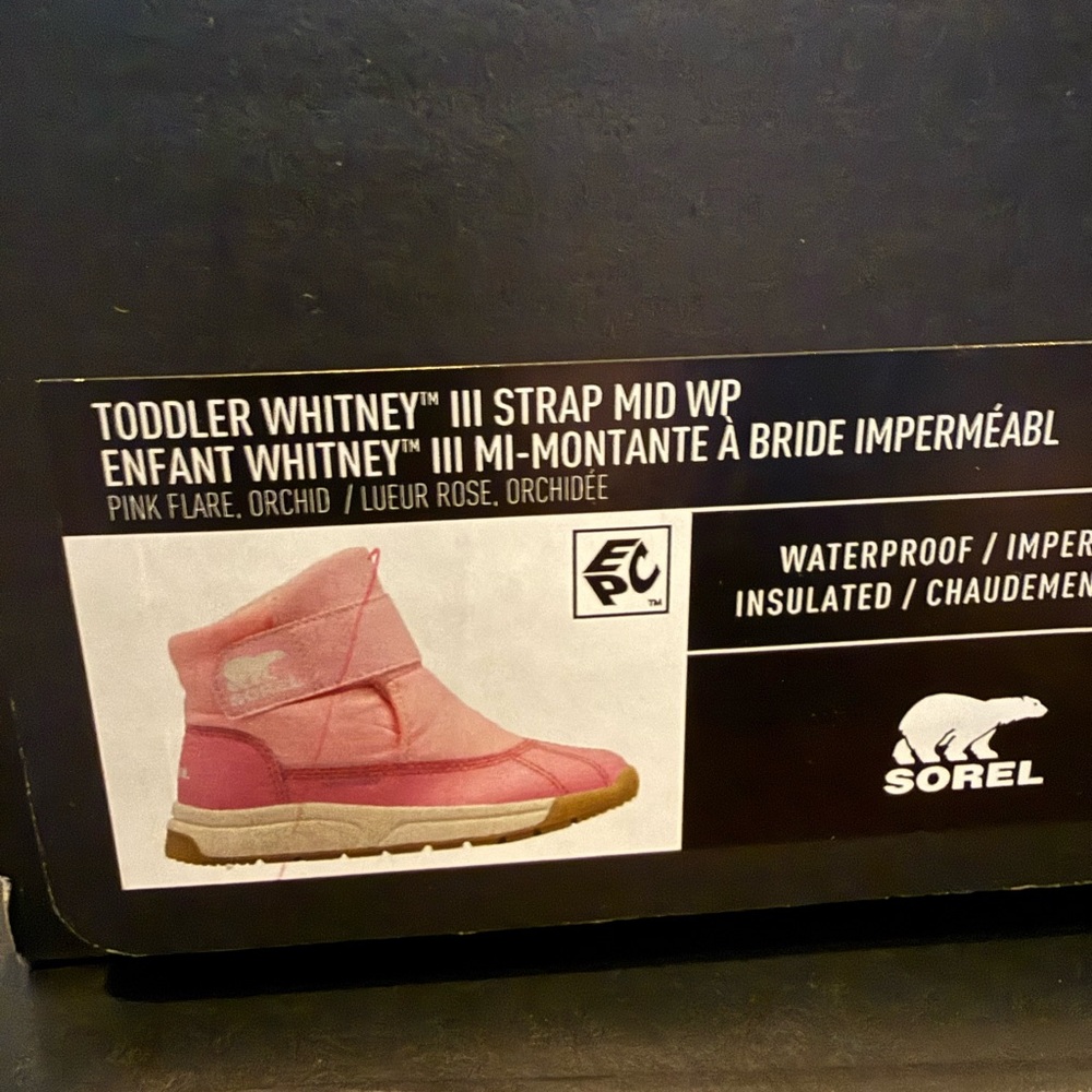 NIB Sorel Toddler Whitney III Strap Mid Waterproof Pink Boots